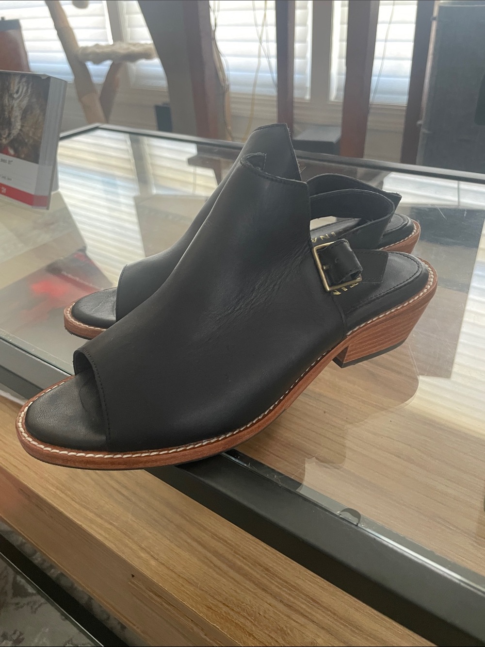 Black Leather Open-Toe Buckle sandals from Patina Portland Leather